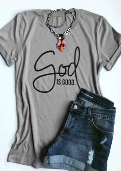 GUD er god t-shirt slogan Christian 90'erne mode pige overdele bomuld sommeren grunge tumblr tees æstetiske Jesus t-shirt-J710 0
