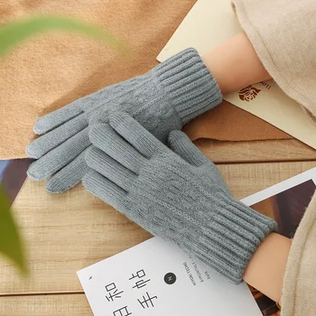Handsker vinter strik uld varme fortykkelse kold-bevis fnug riding fem-finger mobiltelefon spil touch-skærm kvinders handsker