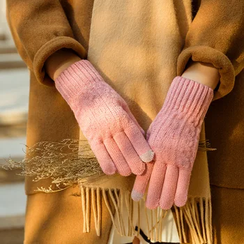 Handsker vinter strik uld varme fortykkelse kold-bevis fnug riding fem-finger mobiltelefon spil touch-skærm kvinders handsker 1