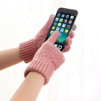 Handsker vinter strik uld varme fortykkelse kold-bevis fnug riding fem-finger mobiltelefon spil touch-skærm kvinders handsker 3