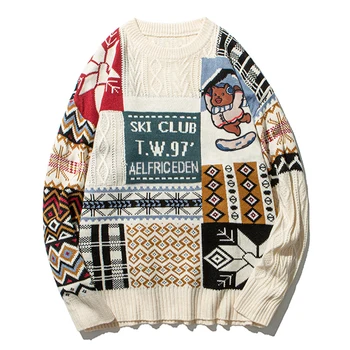 Harajuku Pullover Sweater Mænd Bære Skiløb Print Strikkede Trøjer Hip Hop Vintage Street Tøj 2020 Vinter Retro Trøje Mandlige 3