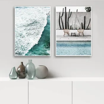 Havets Bølger Swimmingpool Landskab Maleri, Nordisk Kunst, Lærred, Plakat Seascape Print Dekorative Billede Med Hjem Vægdekoration 5