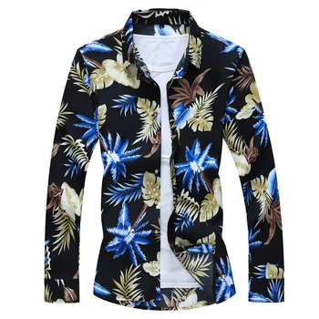Hawaiian Beach Casual Blomstret Skjorte Til Manden 2020 Efteråret Foråret Tøj Shirt Mænd med Lange Ærmer Stor Størrelse M-5XL 6XL 7XL