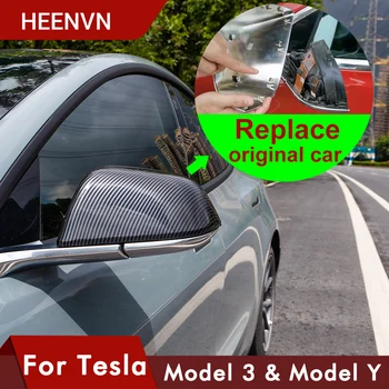 Heenvn Model3 Rear View Mirror, Beskyttende Cover Til Tesla Model 3 Tilbehør Erstatte den oprindelige bil Spejl Cover Carbon Fibre 2