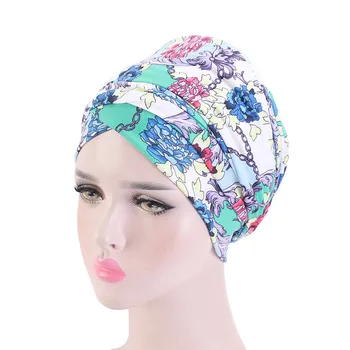 Helisopus Nye Mode Trykt Kvinder Wrap Dit Hoved Muslimske Tørklæde Lange Hale Turban Arabiske Hat Chemo Caps Hår Tilbehør 4