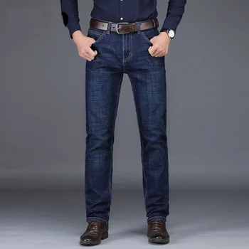 Helt Nye Efterår Og Vinter Denim Bukser Til Mænd Tyk Lige Hommes Jeans Business Casual Stretch Mørk Blå Jeans Mænd Tøj 28-44 2