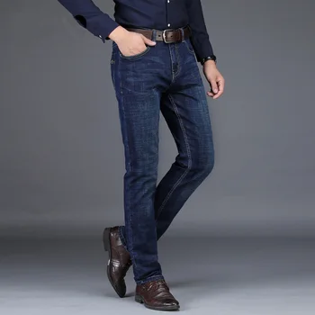 Helt Nye Efterår Og Vinter Denim Bukser Til Mænd Tyk Lige Hommes Jeans Business Casual Stretch Mørk Blå Jeans Mænd Tøj 28-44 4