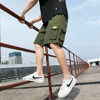 Herre Militære Cargo Shorts 2021 Streetwear Solid Lommer Hiphop Taktiske Shorts Mænd Løs Arbejde Casual Korte Bukser Til Mænd Bukser 2