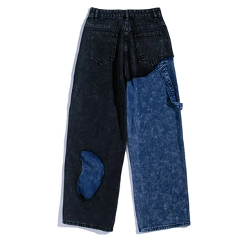Hip Hop Lige Bukser Streetwear Patchwork Farve Blok Jeans Bukser 2020 Vintage Harajuku Overdimensionerede Løs Joggere Mænd Bukser 1
