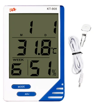 Hoge Kwaliteit KT-908 Digitale Termometer Grote Scherm Indendørs Da Offentlig Temperatuur Hygrometer Opfyldt Groot Lcd-Skærm 4