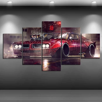 Home Decor Udskriver Maleri 5 Panel Køretøj Retro Sport Bil Billeder Væg Kunst, Modulære Lærred, Plakat Moderne Sengen Baggrund 1