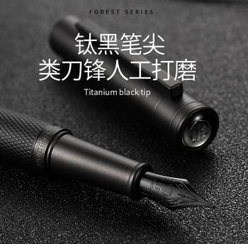 Hongdian Black Metal Fountain Pen Blæk Pen Titanium Sort Fine Nib Smukke Træ, Tekstur Business Kontor, skole leverancer Skriver 0