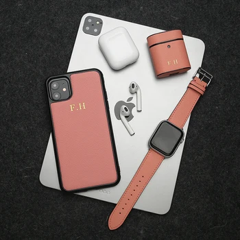 Horologii Personlige Initialer Brugerdefinerede Pink Læder Phone Case for Iphone 7 8 10 X XR XS 11 12 Pro Max Mini Mobiltelefon Dækning 1
