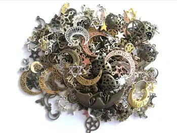 Hot salg 100 g zink legering metal blandet sun moon star vedhæng i antik bronze armbånd halskæde DIY smykker håndværk, engros tilbehør 19328