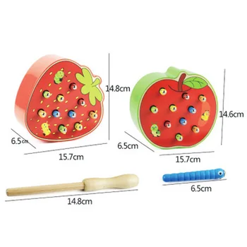Hot Salg Baby Legetøj af Træ 3D Puslespil i den Tidlige Barndom Pædagogisk Legetøj Fange Ormen Spil Farve Kognitive Magnetiske Jordbær Apple 1544