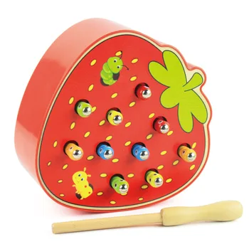 Hot Salg Baby Legetøj af Træ 3D Puslespil i den Tidlige Barndom Pædagogisk Legetøj Fange Ormen Spil Farve Kognitive Magnetiske Jordbær Apple 1