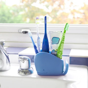 HOT SALG Hval Silikone tandbørsteholder for Børn, Kids Badeværelse Tandbørste, Tandpasta Opbevaring Assistent. Blå 4