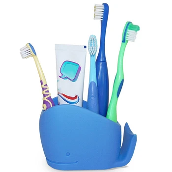 HOT SALG Hval Silikone tandbørsteholder for Børn, Kids Badeværelse Tandbørste, Tandpasta Opbevaring Assistent. Blå 5