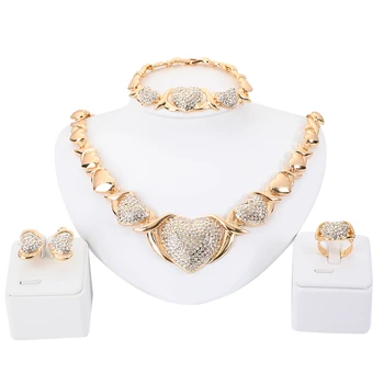 Hotsale Afrikanske Dubai smykke sæt Nigerianske bære Hjerte Forme Krystal Halskæde Sæt til Kvinder italienske Tilbehør 9137