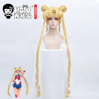 HSIU Animationsfilm Nye Sailor Moon cosplay Tsukino Usagi cosplay paryk Dobbelt Blonde Hestehale Lange Krøllede Give away brand paryk net 2