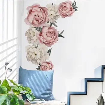 HUIRAN Pink Hvid Pæon Blomster Wall Stickers Hjem Indretning Stue, Soveværelse, Køkken Wall Stickers til Piger Værelser 2