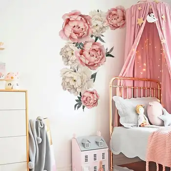 HUIRAN Pink Hvid Pæon Blomster Wall Stickers Hjem Indretning Stue, Soveværelse, Køkken Wall Stickers til Piger Værelser 4