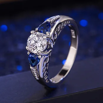 HuiSept Luksus Charme Ring for Kvinder 925 Sølv Safir Smykker Zircon Sten Ringe Tilbehør Bryllup Engagement Pynt 0