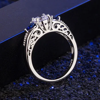 HuiSept Luksus Charme Ring for Kvinder 925 Sølv Safir Smykker Zircon Sten Ringe Tilbehør Bryllup Engagement Pynt 1