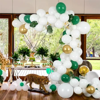 Hvid Grøn Latex Balloner DIY-Jungle Party Ballon Arch Garland Kit Krom Guld Balloner Kids Fødselsdag Safari Fest Dekoration 0