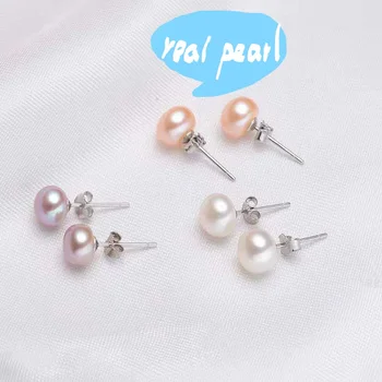 Hvid pink lilla enkel og kolde stil kompakt kulturperler perle øreringe af 925 sterling sølv øreringe til kvinder gaver 2021