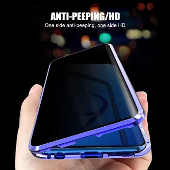 Hærdet Glas Mobiltelefon Privatliv Metal Magnetisk cover Til Samsung Galaxy S20 S9 Plus Note 9 10 Magnet Anti-spy 360 Beskyttende Cover 4