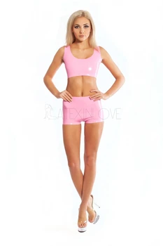 Høj Kvalitet Pink Kvinders Latex Sved Passer Latex Top og Shorts Brugerdefineret fremstillet i Hånden 31737