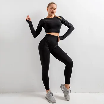 Høj Talje, der Kører Leggings Kvinder Yoga Sæt FITNESSCENTER Klud Lange Ærmer Træning Træningsdragt Kvinder Problemfri Fitness Sport Passer til 5