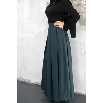 Høj Talje Plisseret Nederdel Muslimske Kvinder Mode Ankel-længde Solid Farve Nederdele Damer Elegante Arabiske Islamiske Cothing 2020 Plus Størrelse 1