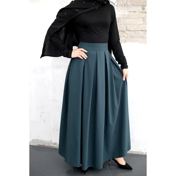 Høj Talje Plisseret Nederdel Muslimske Kvinder Mode Ankel-længde Solid Farve Nederdele Damer Elegante Arabiske Islamiske Cothing 2020 Plus Størrelse 2