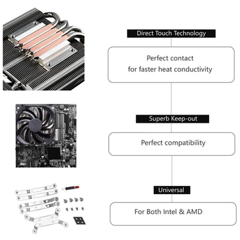 ID-KØLING-30 CPU Køler med Rolige PWM-Ventilator 4 Direkte Kontakt Heatpipes Ultra Slim CPU Luft Køler 3