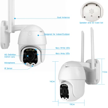 Inesun 1080P PTZ Trådløse IP Kamera Udendørs Mini WiFi Sikkerhed Speed Dome Kamera AI Auto Tracking Farve Night Vision CCTV Kamera 17536