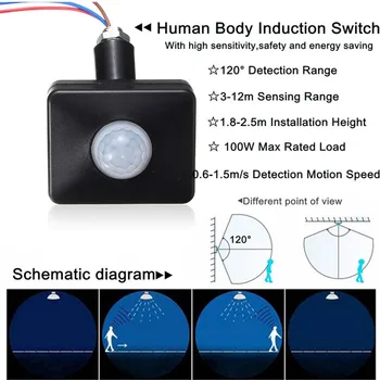 Infrarød-PIR bevægelsesføler Switch Sensor Belysning Detektor Fortovet Udendørs Væg Skifte Hjem Belysning LED Lampe 2