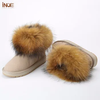 INOE Piger Fox fur Short Ankel Vinter Ruskind Shearling sne støvler til kvinder ægte fåreskind læder Uld, pels foret vinter sko 5