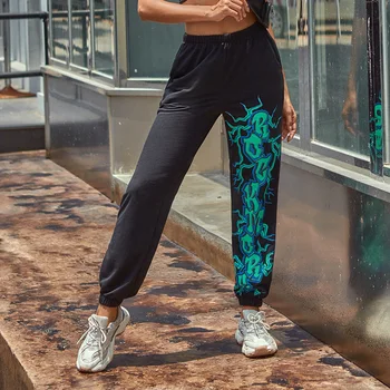 InstaHot Kvinder Sweatpant Flamme Trykt Sorte Bukser Cargo Bukser 2020 Fashion Streetwear Gotisk Kvinde Pantalones Løs Jogger 0