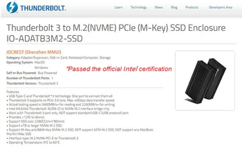 IOCREST Thunderbolt-Certificeret Kabinet 3 40gbps M. 2 NVME SSD til Bærbare Desktop 4