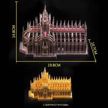 Italien Duomo di Milano Verdens Store Arkitekturer 3D Puslespil Metal Model Kits, 255 Stykker,DIY 3D Laser Cut Bygning Puslespil Legetøj 5