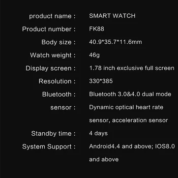 Iwo FK88 Smart Ur Call Smartwatch 2021 Mænd 1.78 Tommer Bluetooth pulssensor pk iwo 13 FK78 HW12 FK99 W26 pro W46 AK76 2