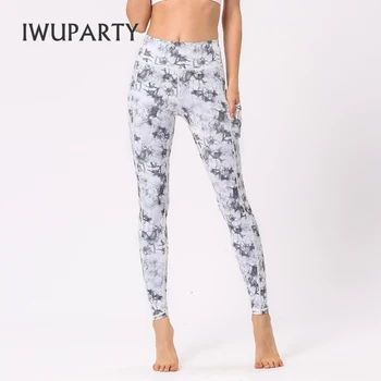 IWUPARTY Blomster Print Yoga Pants med Lommer, Høj Talje Sport Tights Kvinder Patchwork Bukser Workout Fitness Tøj Sweatpants 5