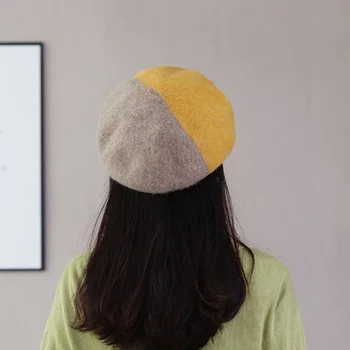 Japansk retro-farvet beret kvindelige efteråret og vinteren Syning farve uld hat maler hat tidevandet baretter caps for kvinder hat pige 0