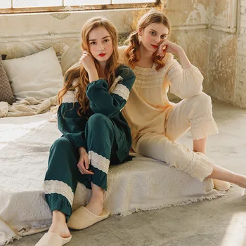 Japansk Stil Pyjamas Sæt Kvindelige Fritid Behagelig Pure Cotton Nat Bære Passer Vintage Elegante Blonder Blomster Aften Kjole, Der Passer 1