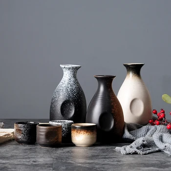 Japansk stil skyld keramik dispenser spiritus, vin pot hvid vin kop sæt husstand høj temperatur creamic barware winebowl 2