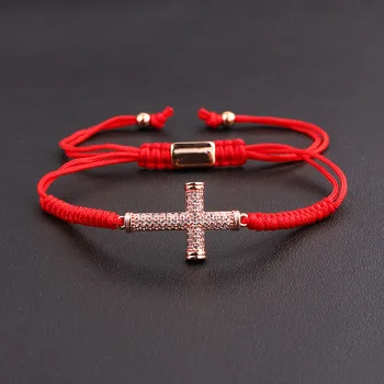 Jaravvi Høj Kvalitet CZ Micro Bane på Tværs af Håndlavede Røde Ledning Macrame Venskab Armbånd Mænd Kvinder Smykker Gave