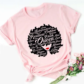 Jeg er en stærk melanin dronning Pink T-shirt damer tøj Afrikanske sort pige historien måned kvindelige T-shirt melanin kvinde t-shirts 0