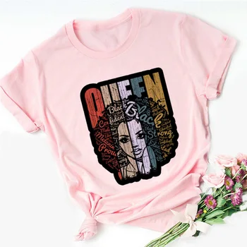 Jeg er en stærk melanin dronning Pink T-shirt damer tøj Afrikanske sort pige historien måned kvindelige T-shirt melanin kvinde t-shirts 2